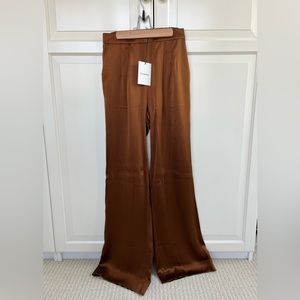 CUYANA Silk Wide-Leg Pant in Chestnut Brown, Size Small